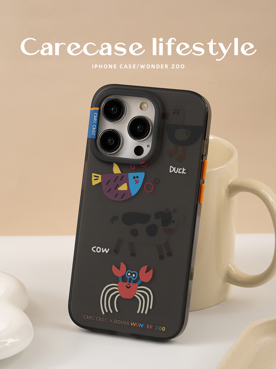 CARECASE螃蟹牛牛手机壳透黑磨砂