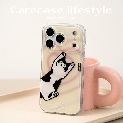 CARECASE 爱心猫咪双层手机壳 个性ins风简约原创设计 小众高级可爱图案 适用苹果iPhone17 16 15 14 Pro Max