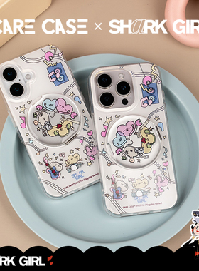 CARECASE x SharkGirl联名款 音乐转盘支架手机壳 适用于苹果iPhone17 16 15 14 Pro Max 原创设计 可爱卡通