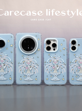 CARECASE 天使猫咪喷泉钻石手机壳 适用于苹果iPhone17 16 15 ProMax Air 华为Mate/Pura 原创设计可爱少女心
