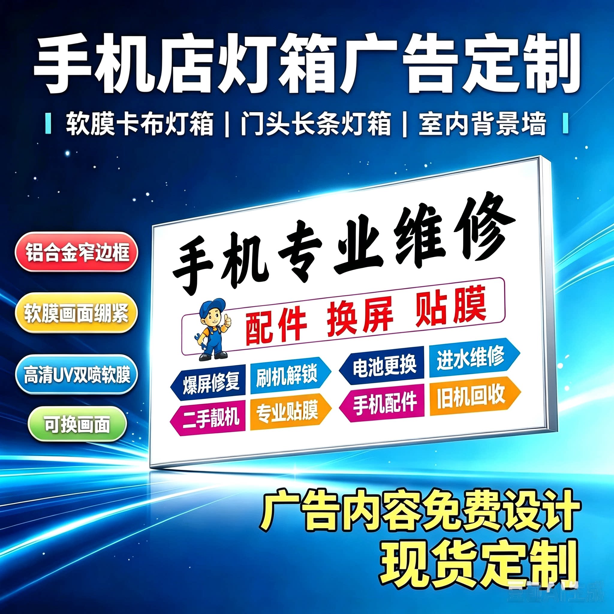 定做手机维修灯箱广告牌软膜灯箱图片