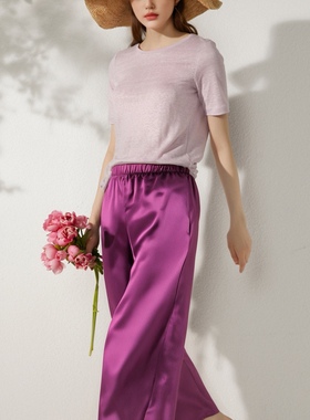 OTEX环保桑蚕丝女士休闲阔腿长裤 宽松 百搭 松紧腰 时尚 新款