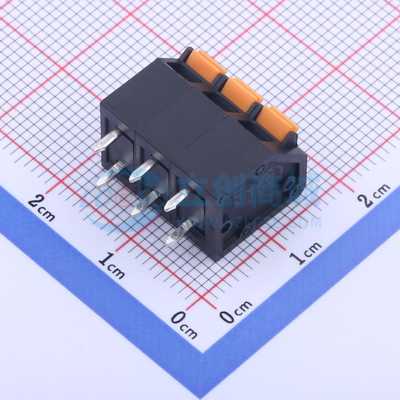 5只起 弹簧式接线端子 KFM736L-5.0-3P 插件P=5mm 1x3P 3P 电子元