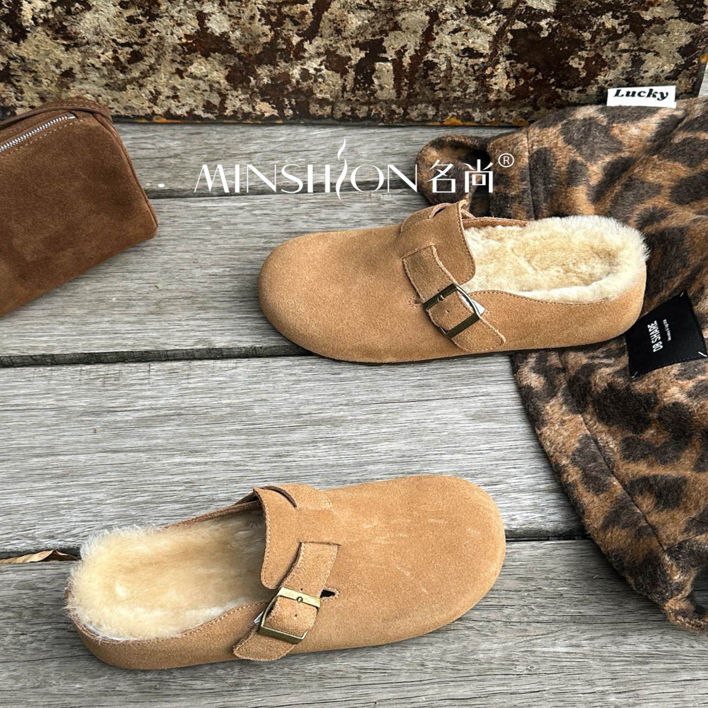 名尚2025冬毛绒包头勃肯鞋女保暖