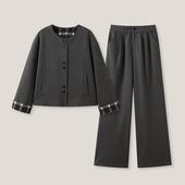 ss26460 休闲长裤 悟空粉丝专享 套装 纯色格子拼接圆领外套