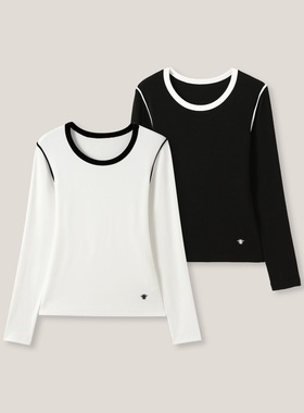 【春春Spring】“初秋吸氧日”圆领撞色棉感长袖打底衫SS26383