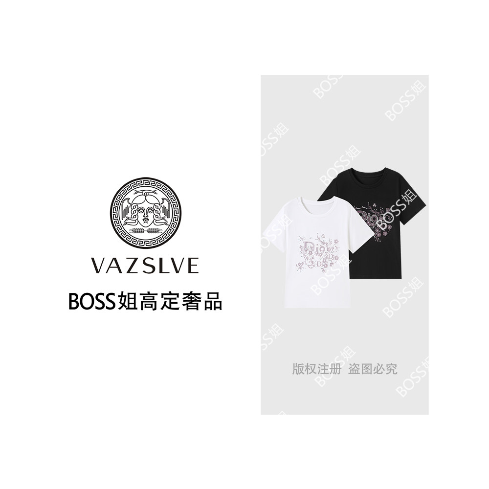 VAZSLVE/原创设计 女式时尚气质字母镶钻休闲百搭短袖T恤ss26250