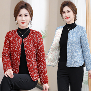 复古碎花夹棉小棉袄女秋冬减龄妈妈贴身保暖棉服大码 外套 加棉短款