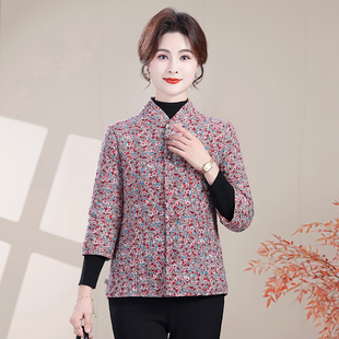 妈妈秋冬季加绒加厚小棉袄中老年女装新款碎花棉衣奶奶保暖棉服