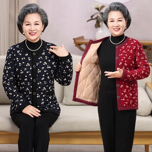 中老年女装秋冬新款花棉袄老年人上衣妈妈装保暖中年女士短款开衫