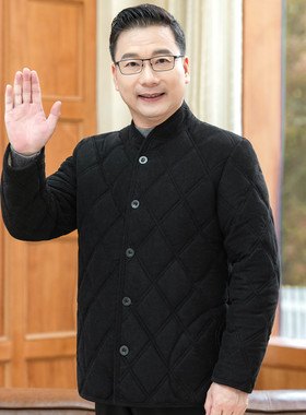爸爸装冬季厚款外套保暖棉袄宽松型中老年上装短款中老年男装棉衣