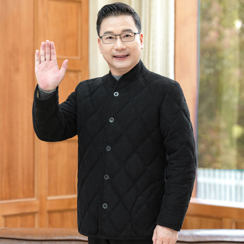 爸爸装冬季厚款外套保暖棉袄宽松型中老年上装短款中老年男装棉衣