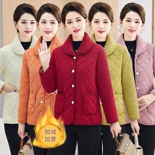 中老年女装加绒薄款小棉衣春秋新款短款外套50岁60妈妈装纯色棉袄