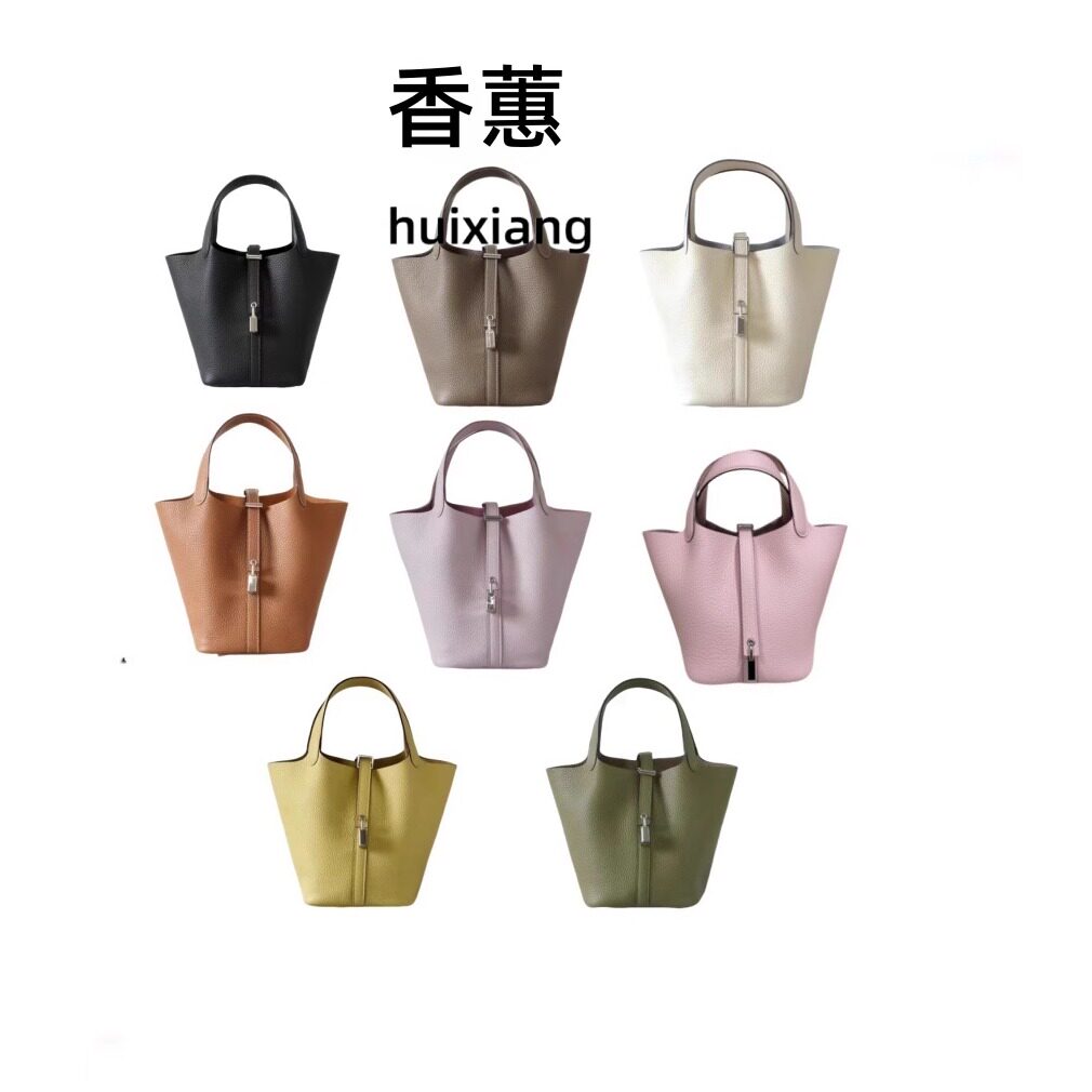 香蕙 TC牛皮手工手缝菜篮子女包时尚经典荔枝纹真皮菜篮子水桶包