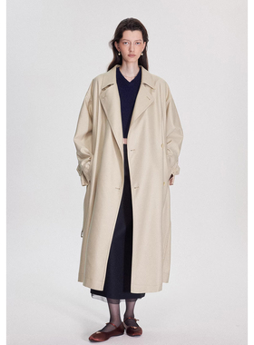 2026春装新款高级感设计澳洲进口真丝羊毛光泽感大廓形风衣外套女