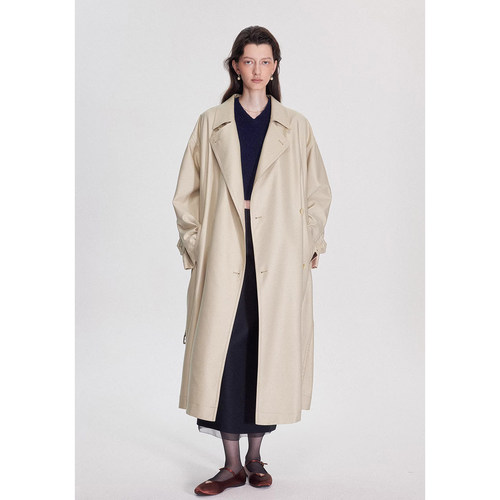 2026春装新款高级感设计澳洲进口真丝羊毛光泽感大廓形风衣外套女