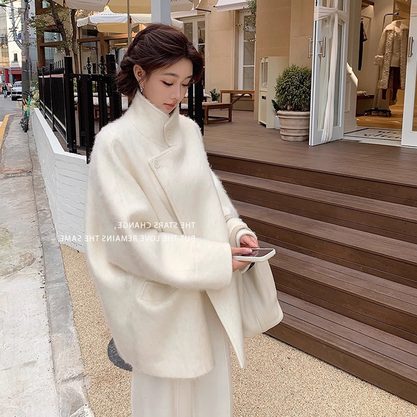 2025冬新款时髦洋气短款外套10羊绒90羊毛拉绒白色廓形皮草感大衣