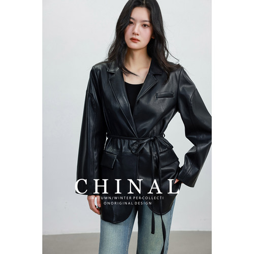 CHINAL同源土耳其进口100%羊皮丨翻领超软小羊皮皮夹克皮衣外套女