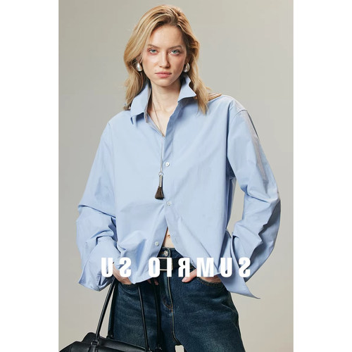 2026春装新款高级感时髦趣味扭边高密色织棉随性长袖衬衫衬衣女