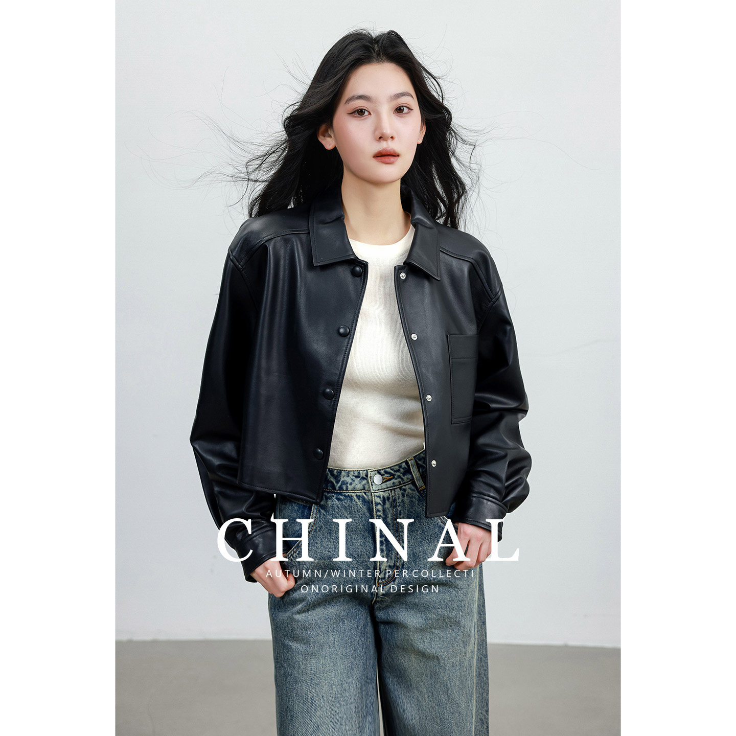 CHINAL进口绵羊皮真皮皮衣外套女2026秋装新款短款皮夹克休闲