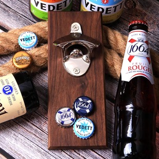 网红同款冰箱门贴磁铁开瓶器高级木质创意啤酒瓶盖吸铁石起子扳手