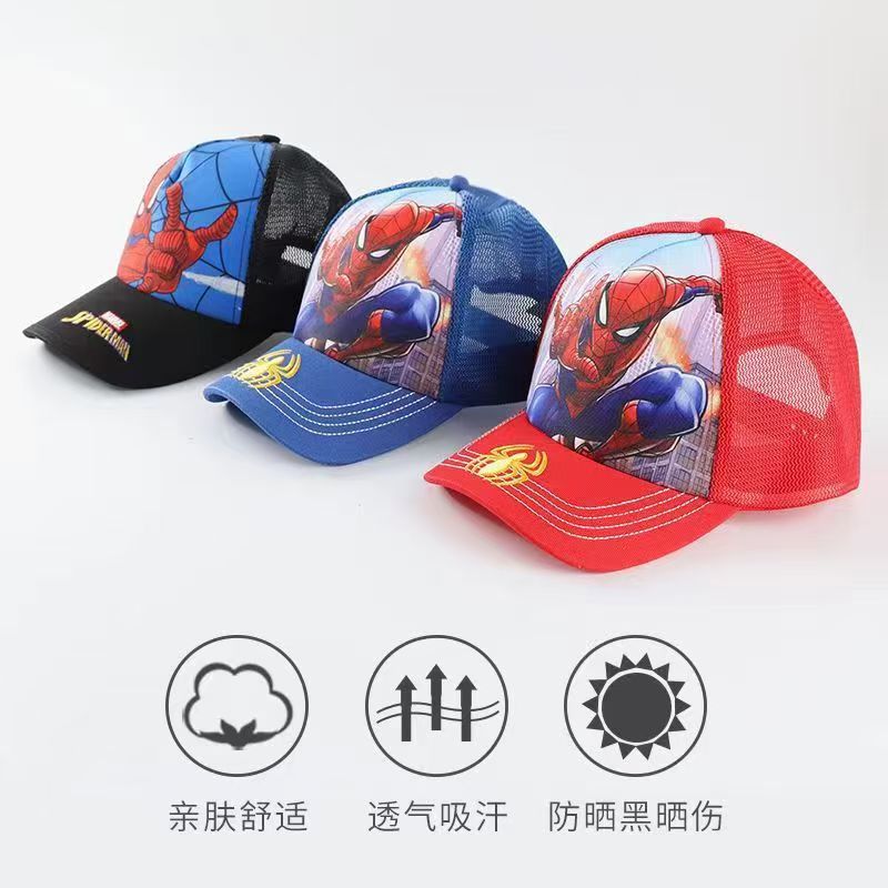 儿童帽子夏网眼潮遮阳棒球帽透气蜘蛛侠小孩男童鸭舌太阳帽批发