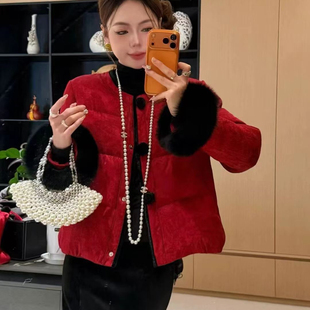 AXE25001 毛 瑞瑞家轻奢白鸭绒保暖羽绒服外套 配可拆真狐狸毛袖