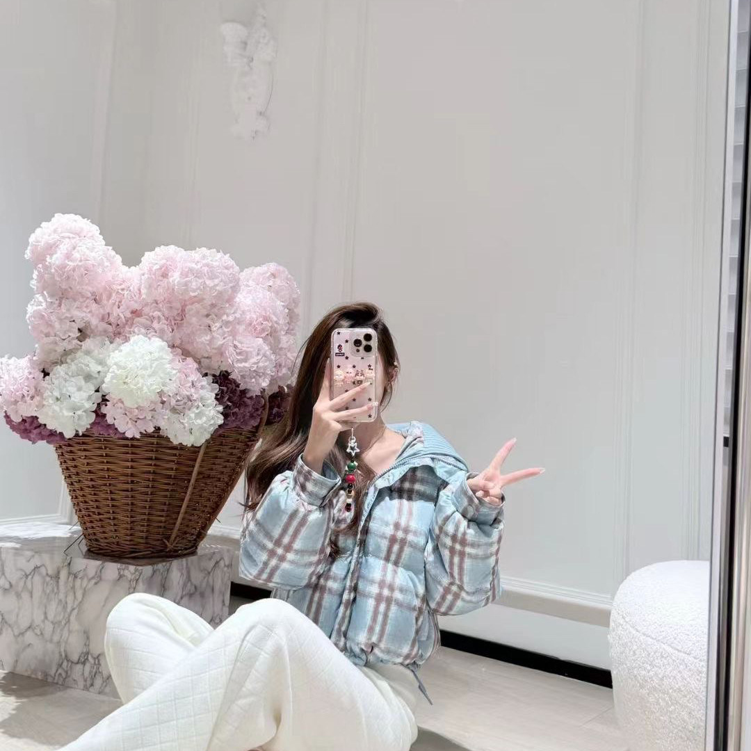 瑞瑞冬上新韩系显瘦短款休闲格纹防风厚实保暖羽绒服外套X1418