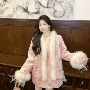 YS1 毛领狐狸毛真毛不可拆 W359 暖棉服外套 瑞瑞设计国风新中式