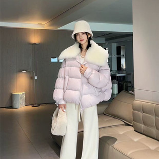 瑞瑞设计经典 设计感拼接真狐狸毛气质保暖羽绒服外套339cc