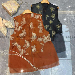 含100真丝 花朵刺绣马甲 t845 上新极简大牌老钱新中式 瑞设计款