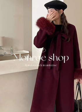 瑞家时尚气质长款羊毛外套(配可拆真狐狸毛领)（含100澳毛）8081