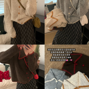 瑞瑞26年早春韩系简约氛围感撞边软糯毛衣25 6375