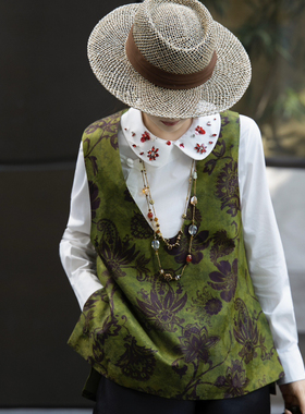 瑞瑞夏季上新复古U领真丝香云纱宽松时尚马甲马甲YS2-ZL-A77286