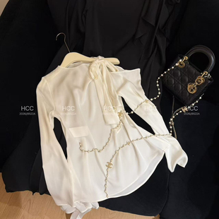瑞瑞26年夏款 无链条 复古系带蝴蝶结桑蚕丝小衫 605 法式