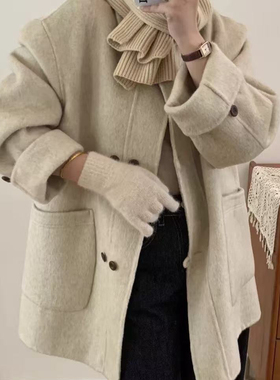 瑞瑞终福利简约时尚名媛气质宽松百搭羊毛外套（含70羊毛）n27288