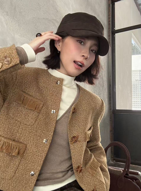 瑞瑞冬上新气质法式设计感时尚夹棉羊毛外套含50羊毛j51912w