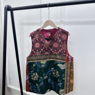 Y392 ysj 瑞瑞上新桑蚕丝织金香云纱五种面料拼绣马甲 不含内搭