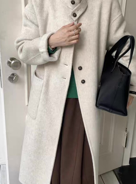 瑞瑞小众设计简约气质立领中长羊毛外套（含90绵羊毛）H622