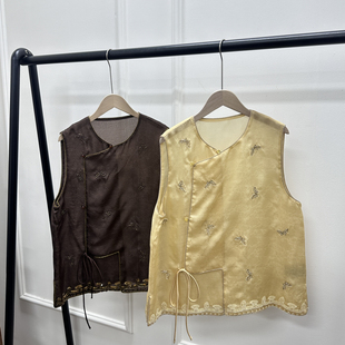 瑞瑞夏上新桑蚕丝欧根绡螺钿定位刺绣手工钉珠薄款 Y378 马甲ysj