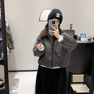 瑞瑞设计复古风毛绒翻领鹅绒宽松保暖羽绒服外套518