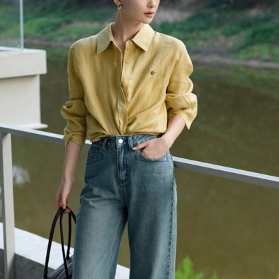 瑞瑞26年早春简约大牌肌理感休闲亚麻长袖衬衫BL4284