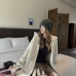 瑞瑞白拉链宽松冬厚实廓形外套上衣拉链保暖毛衣YS1 1921