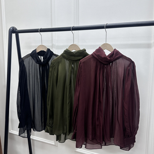 ysj 瑞瑞26年夏款 小衫 风桑蚕丝通透轻盈堆领百搭薄款 Y372 法式