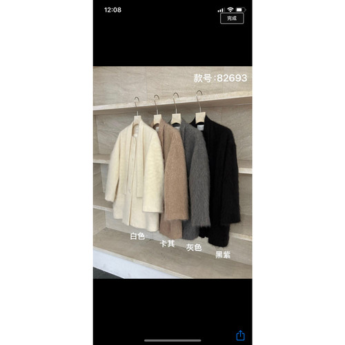 拿冬上新飘带圆领拉绒中长款纯色羊毛外套不可拆飘带82693