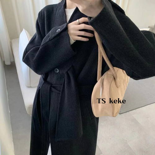 瑞瑞家衣毛呢外套大衣长款羊毛外套(配腰带)（含70羊毛）HYht1697