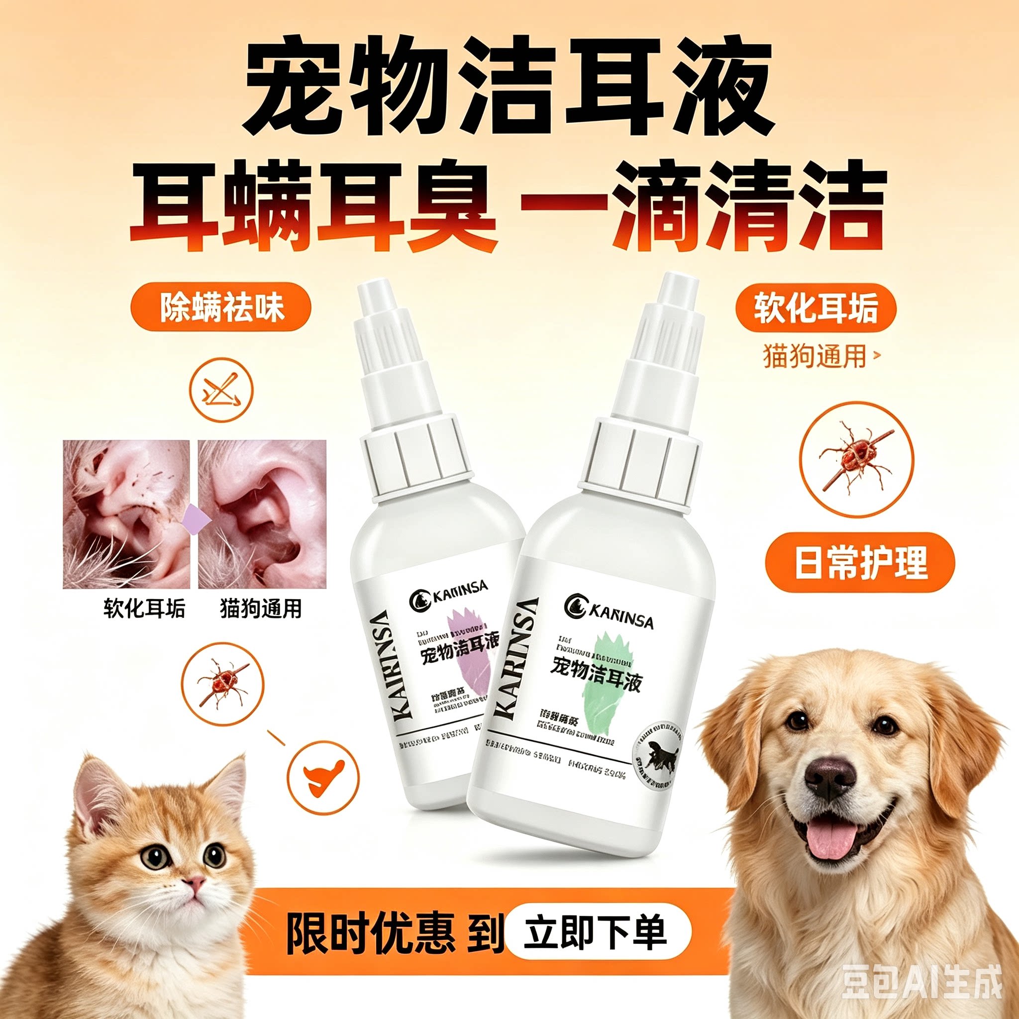 宠物耳螨净洁耳液猫咪狗狗洗耳水耳部清洁