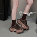 欧洲站2025秋季新品欧货真皮厚底系带时尚透气舒适增高休闲老爹鞋