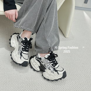 女 欧货真皮厚底银色透气设计感网红运动老爹鞋 欧洲站2025春季 新品