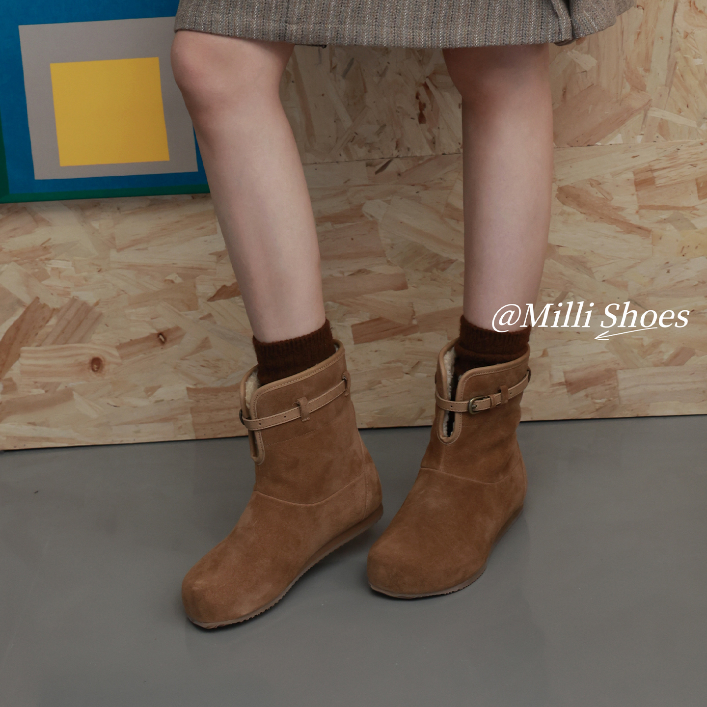 真皮厚底皮带扣保暖时尚雪地靴女